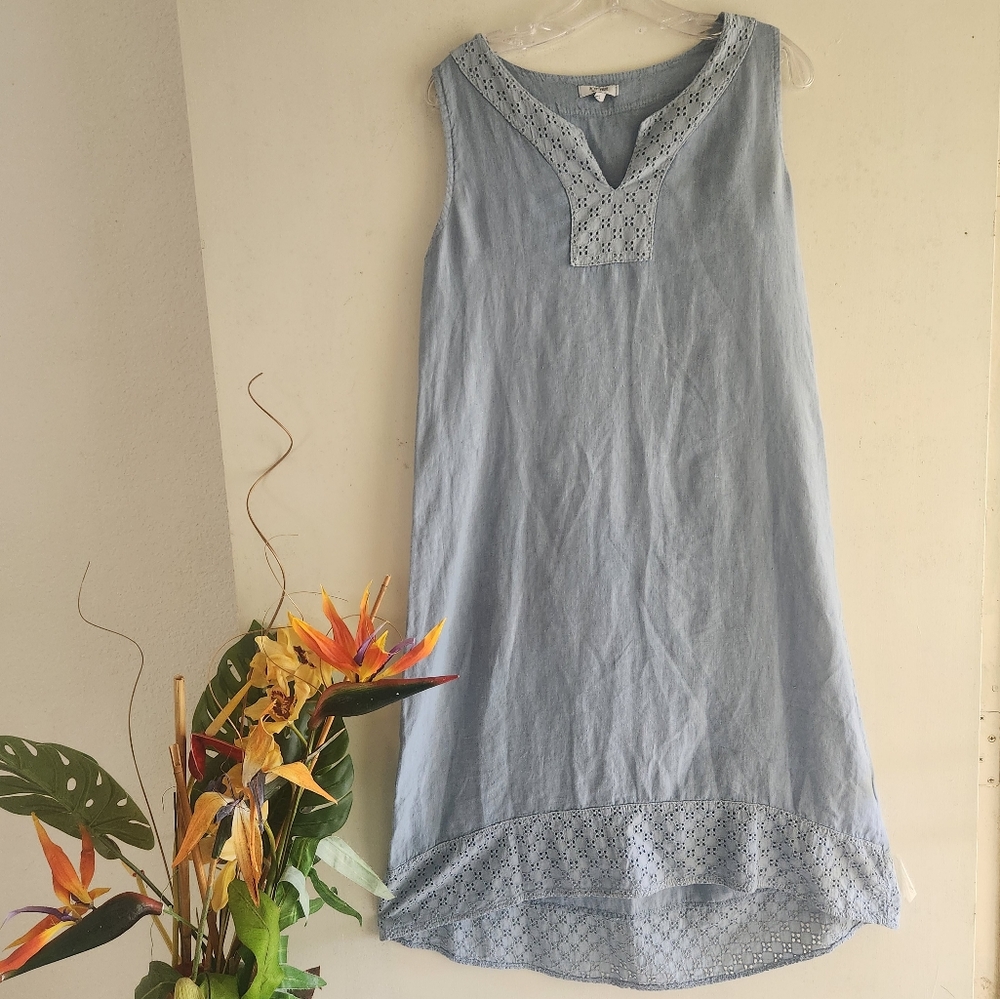Rosemarie Chambray Blue Italian Linen Shift Spring Summer Small Dress